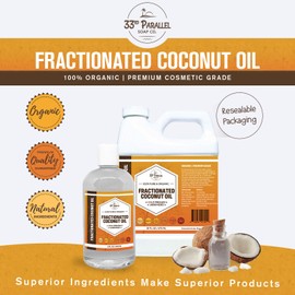 Organic Fractionated Coconut Oil (32 oz) Premium Grade Non-GMO; Cold Pressed | 100% Pure Fractionated Coconut Oil for Skin, Face, Hair, Soap Making | Ideal Carrier for Essential Oils | 32 FL OZ