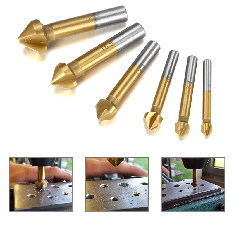 Qibaok 6 pcs HSS Countersink Drill Bit Set 90 Degree