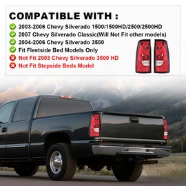 CHEDA Red Clear Tail Lights Replacement Compatible with 2003 2004 2005 2006 Chevy Silverado Pickup (1 Pair) w/Wire Harness Rear Lamp Assembly Pilotos Traseros Conjunto