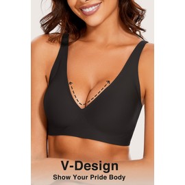 Deep V Bras for Women No Underwire Adjustable Straps Comfort Wireless Bralettes Seamless Plunge Everyday Push Up Bra, Black, X-Large