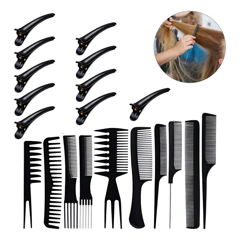 20kit Peluquera Peine Conjunto Profesional Peluquer Y Clip