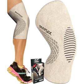 PHYSIX GEAR Knee Support Brace - Premium Recovery & Compression Sleeve for Meniscus Tear, ACL, MCL Running & Arthritis - Best Neoprene Stabilizer Wrap for Crossfit, Squats & Workouts (Single Beige L)