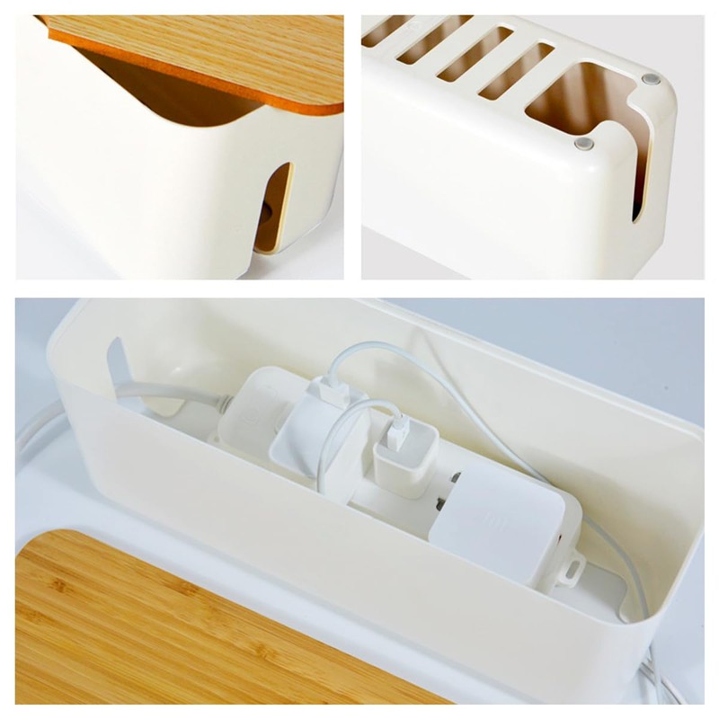 Cable Organizer Box, Cable Management Box, with Bamboo Lid Power