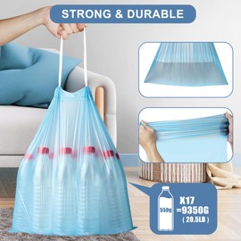 4 Gallon Trash Bags Drawstring 100 Count, JUKFITA Strong Small Garbage Bags, Unscented Trash Can Liners for Bathroom Restroom Office Kitchen, Blue