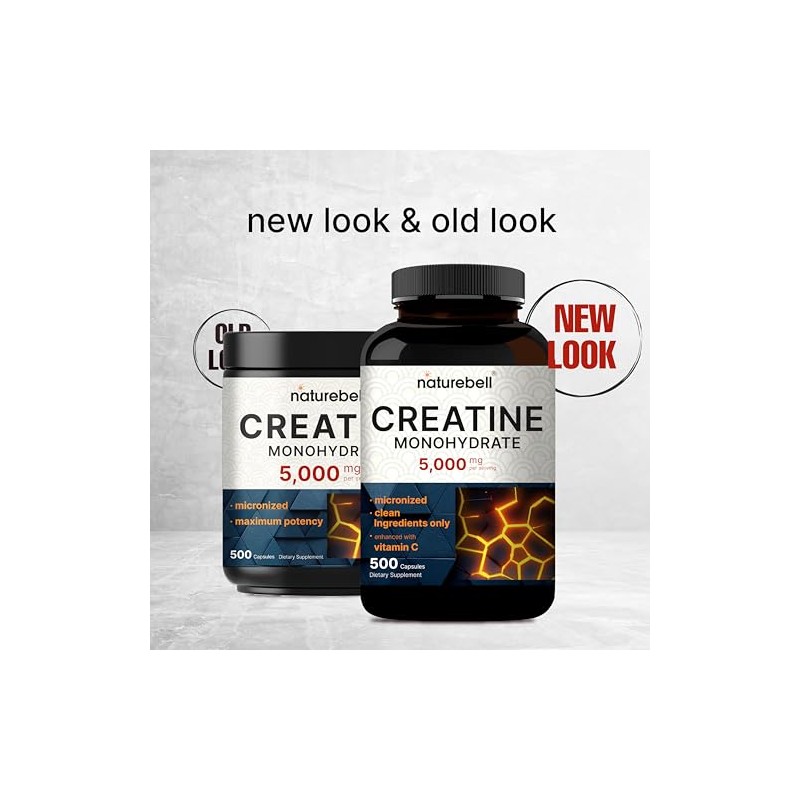 NatureBell Creatine Monohydrate Capsules 5,000mg Per Serving, 500 Count |