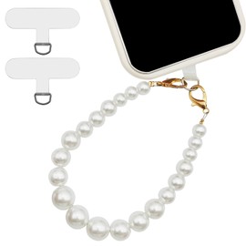 XYQMLY Pearl Beaded Phone Wrist Strap, Universal Gradient Cell Phone Lanyard, Anti Lost Phone Lanyard with 2 Pcs Phone Patches, Gredient