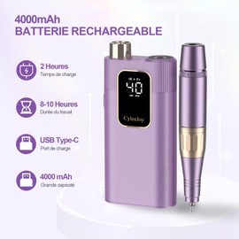 CyleeJoy Professioneller Nagelschleifer, 40.000 U/min, 12 in 1 Nagelfräser für Acryl/Gel, elektrische Nagelfeile, tragbar, wiederaufladbar, Set für Maniküre, Pediküre, für Salon/Zuhause (Purpur)