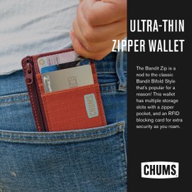 Chums Bandit Zip Compact Wallet - Slim RFID Wallet for Men & Women with Coin Pouch (Black)