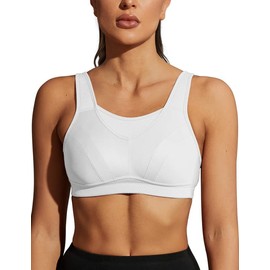 WingsLove Women's Sports Bra High Impact Bra Full Coverage Wirefree Workout Non Padded Ultimate Running Bra Sports Bra Women Plus Size White
