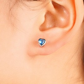 925 Sterling Silver Post Cute Heart-Shaped Simulated Diamond Birthstone Earrings Studs Colorful Cubic Zirconia Earrings for Women Small Stud Post Earrings for Sensitive Ears（Sky Blue）