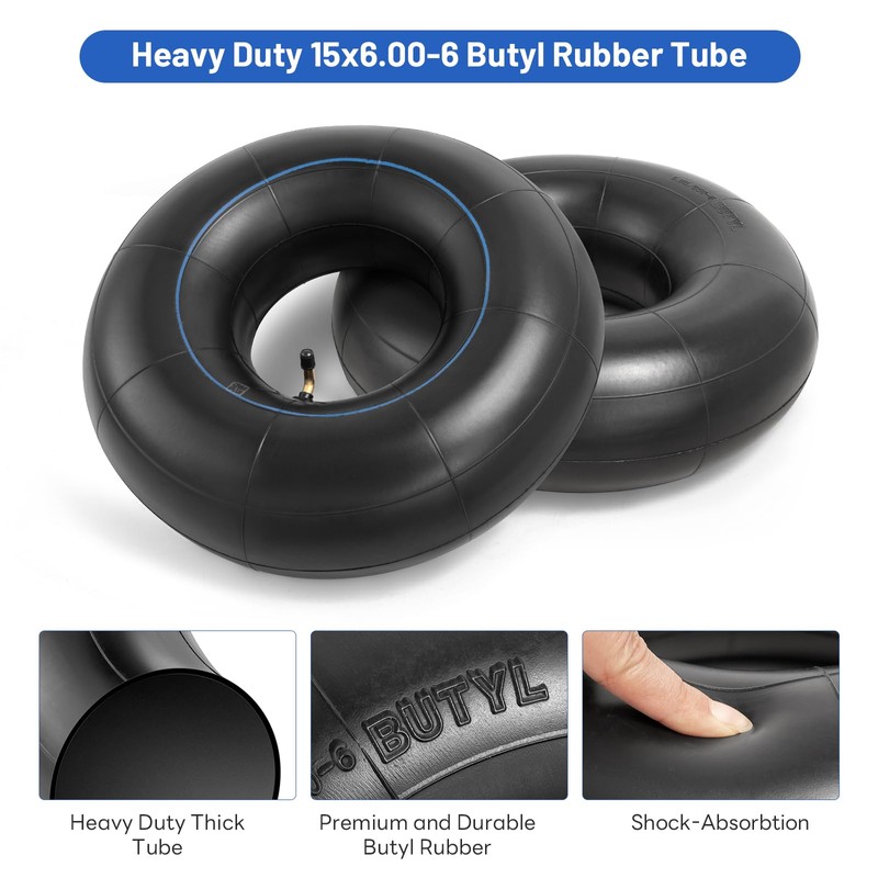 Heavy Duty 15x6.00-6 Butyl Inner Tubes with TR-87 Bent Valve
