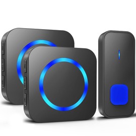 SURFOU Wireless Doorbell 1300FT Range for Home/House/Office/Business/Classroom, 55 Melodies Waterproof Door Chime Kit with 5 Volume Levels & LED Flash, 1 Push Button & 2 Plug-in Receivers, Black