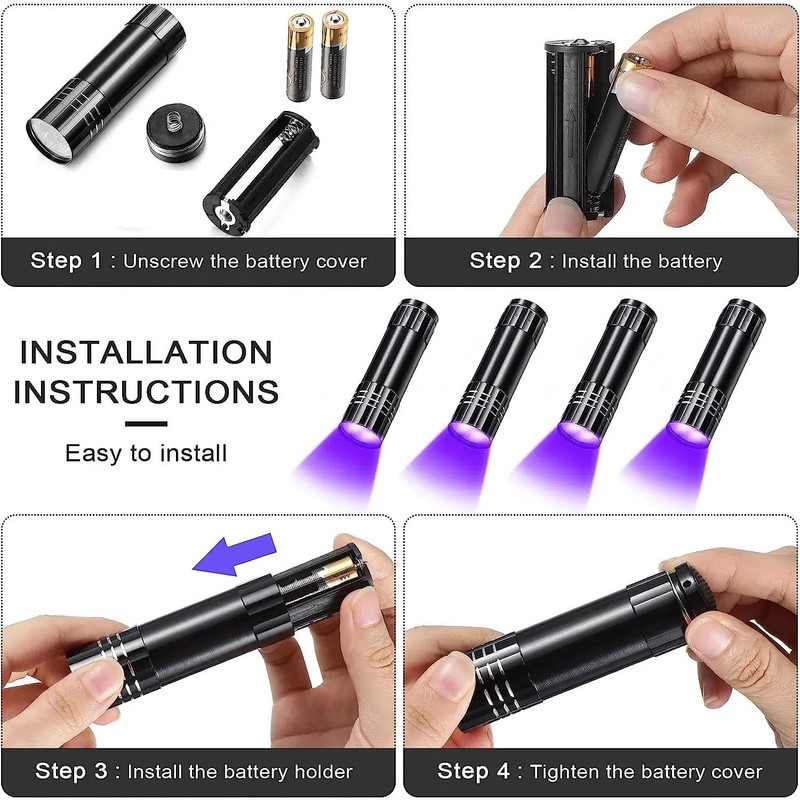 POCKETMAN Portable UV Flashlight 395-400nm Black Light Flashlights Ultraviolet Zoomable