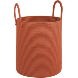 HOBASKET Cotton Rope Laundry Basket, Large Capacity Storage Bin with Handles, Blanket Basket for Living Room, Ribbed Texture, Brick Red, XX Large 100L