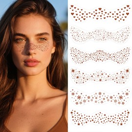 Glitter Freckles Face Tattoo-Waterproof Brown Face Fake Makeup Patches for Women Kids Spots Snowflakes Pentagrams Temporary Sparkle Beauty, Concert,Carnival Party Cosmetic Glitter Accessories 6Pcs