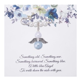 Ralukiia Something Blue Guardian Angel Charm, Memorial Gift for Bride Wedding Remembrance Mom or Dad in Heaven, Pin Easily Attaches to Bridal Bouquet, Garter, or Dress