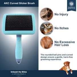 American Kennel Club AKC Deshedding Slicker Brush with Coated Tips for Dogs and Cats, Skin-Friendly Grooming and Deshedding Brush, Removes Loose Hair and Detangles Fur, Suitable for All Breeds