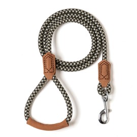 Mile High Life | Premium Leather Dog Leash | Strong Rope Leash | Leather Handle | Zinc Alloy Strong Clasp | Small Medium Large Dogs | 4/5/6 Feet (60 Inch, Black Khaki)