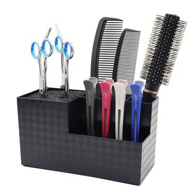 Flytreal Barber Scissor Shear Holder Box, Hair Salon Barber Supplies Acessories Tool Station Desk Organizer Case, Combs Clips Scissors Holder Storage for Stylist Groomers Hairdressers (H/L-Black)