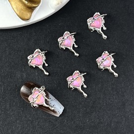 Valentine's Day Nail Charms 3D Alloy Heart Nail Art Jewelry Charms 10Pcs Pink Love Heart Designs Nail Rhinestones Gems Hearts Crystals Diamonds Nail Art Decorations Supplies for Women DIY Manicure