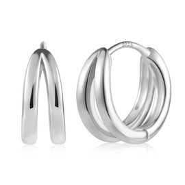925 Sterling Silver Hoop Earrings for Women, ALEXCRAFT Small Cartilage Huggie Hoop Earrings Diverged Cutout Double Hoop Earrings Sterling Silve Lightweight Chunky Wide Thick Hoop Earring for Women