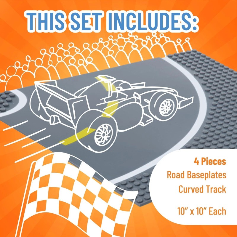 Strictly Briks Road Baseplates, 10x10, 4 Curved