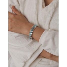 MINACHI Created Turquoise Bangle For Women - Oval Shape Cuff Bangle Jewelry