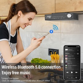 MONODEAL Bluetooth CD Player,Under Cabinet Kitchen FM Radio CD Player,Dual HD Speakers,Wireless Music System with LED Light,Remote Control,Kitchen Timer,Dual Alarm Clock Black