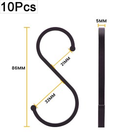 JeoPoom S Hooks[10 Pieces], Aluminum S Shaped Hook, Maximum Diameter 32mm, for Kitchen and Bedroom Utensils, Hangers, Clothes and Bags, Etc(Black)