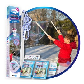 WOWMAZING Giant Bubble Kit Winter – Bubble Wand, 2 Big Bubbles Mix Pouches, 8 Cold-Activated Stickers for Outdoor Winter Fun |Bubbles Made in USA