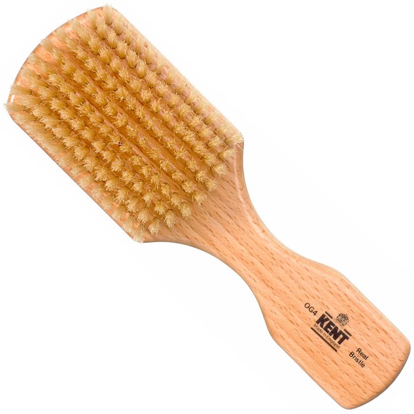 Kent OG4 Rectangular Beachwood Gentlemen's Hair Brush and Facial Brush for Beard Care - Exfoliating Natural Boar Bristle Brush for Mens Grooming, Hair Care, and Beard Straightener for Men's Skin Care