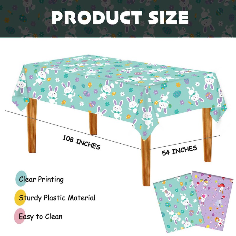 CAKKA Easter Tablecloth Plastic 54x108 Inch, 2Pack Disposable Easter Egg
