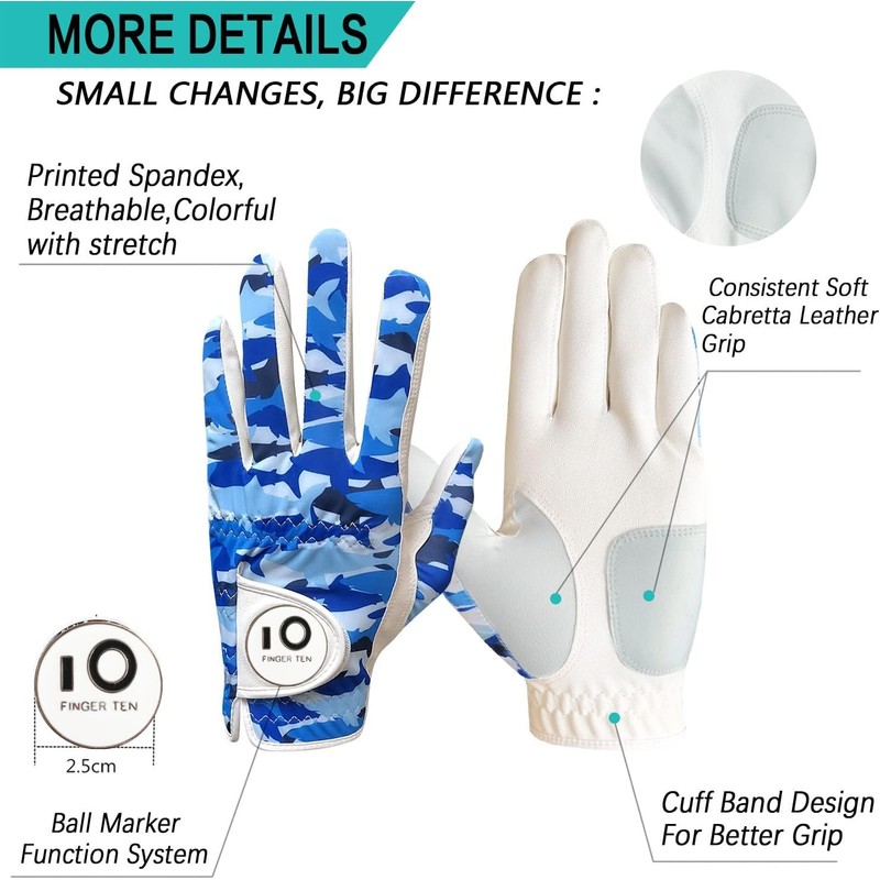 FINGER TEN Men's Golf Gloves Left Right Hand Leather with