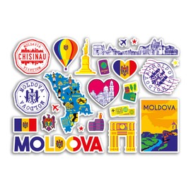A5 Sticker Sheet Moldova Landmarks Vinyl Stickers - Bright Moldovan Map Airport Stamp Skyline Flag Travel Holiday Country Aesthetic #80359