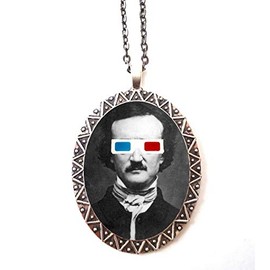Edgar Allan Poe Necklace Pendant Silver Tone 3D Glasses Pop Surrealism Victorian the Raven Goth