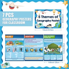 Pasimy 7 Pcs Geography Posters Set Bulk 5 Themes of Geography Social Studies World Human Environmental Bulletin Board Classroom Decorations for Teachers K-12 Students Middle High School Wall