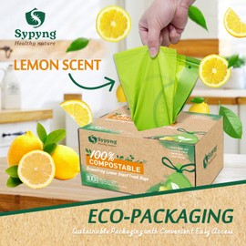 Sypyng Compostable Trash Bags - 13 Gallon Compost Bags with Drawstring - 100% Biodegradable & Recyclable, Heavy Duty Garbage Bags 50 Counts, ASTM D6400, US BPI (Green, 1.6-2 Gallons)