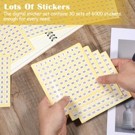 6000 Pcs Small Number Stickers, 30 Sets 1-200 Consecutive Round Labels, 0.4 Inch Self-Adhesive Round Number Decals Signs Inventory Stickers for Indoor Outdoor Organizing, Storage, Boxes