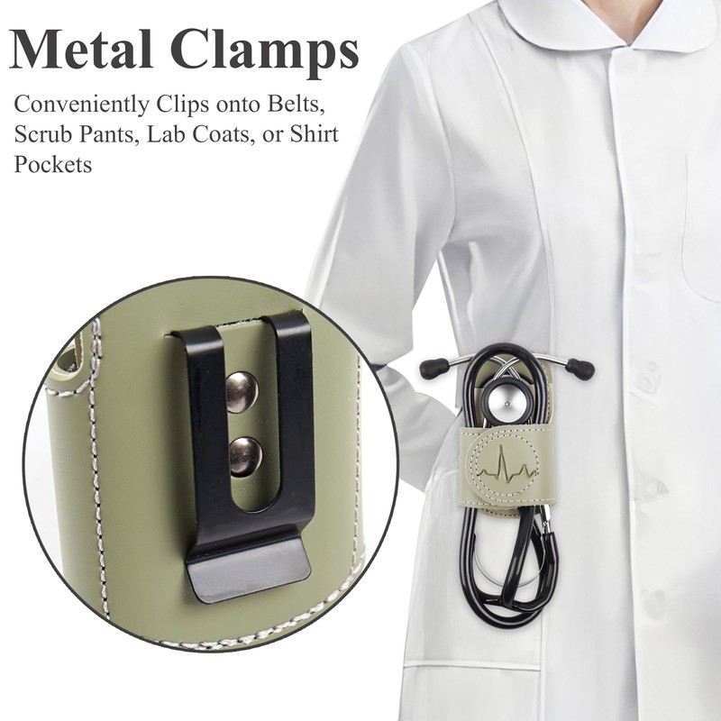 Czzmy PU Leather Stethoscope Holder with Clip for Belt, Stethoscope