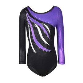 MORESAVE Gymnastics Leotards for Girls Long Sleeve Sparkle Leotards Shiny Embroidery Leotard Athletic Ballet Dance Bodysuit Clothes One Piece Practice Unitards Jumpsuit(Purple, 9-10 Years)