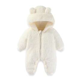 UVIPC Baby Winter Cloths Fleece Hooded Jumpsuit Snowsuit Warm Footie Fleece Romper Bear Cartoon Snowsuit Long Sleeve Outfit White