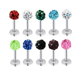 Honbay 10color Mixed Labret Ring,honbayTM 10pcs Mixed 16g Czech Crystal Lip Labret Ring Studs Monroe Stainless Steel Piercing