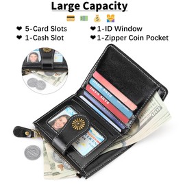 FALAN MULE Women's Small Bifold Leather Purse with RFID Protection Mini Purse with Multiple Card Slots and Coin Compartment Zip Wallet Small Wallet
