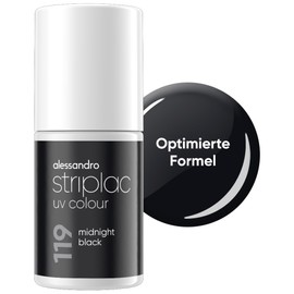 alessandro Striplac UV-Nagellack Midnight Black - Deckend & Kratzfest bis zu 15 Tage - Leichtes Auftragen - Schonende Abziehtechnologie - Vegan - Schwarz, 6,5ml