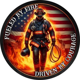 eDesign Fueled by Fire Driven by Courage Vinyl Sticker Decal - 4 Inches - Firefighter American Flag Sticker for Car Truck SUV Van Window Bumper Helmet Laptop Tumbler and Any Smooth Surface 2-Pack