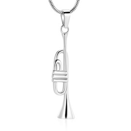 Unique Trumpet Cremation Pendant Ashes Urn for Pet/Human Keepsake Necklace (Steel)