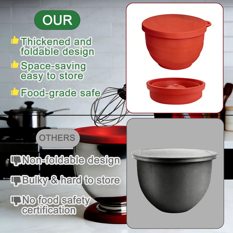 Upgraded Collapsible Silicone Bowl Liners for 5 Qt KitchenAid Tilt-Head