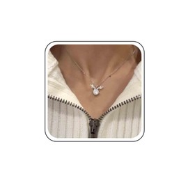 Xmsrn Vintage Crystal Deer Antler Choker Necklace Silver CZ Elk Head Pendant Necklace Rhinestone Deer Antlers Choker Crystal Point Choker Necklace Chain For Women, Zinc, No Gemstone