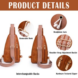 Farcauo Chest Bag for Women Men Crossbody Bag for Women Men Shoulder Bag Chest Bag Sling Bag with Long Straps, # B Brown chest pocket for men and women