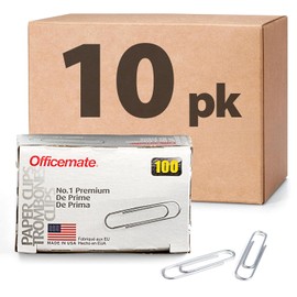 Officemate 99916 clips de papel de primera calidad, 1000 clips de papel (10 cajas de 100 cada uno)